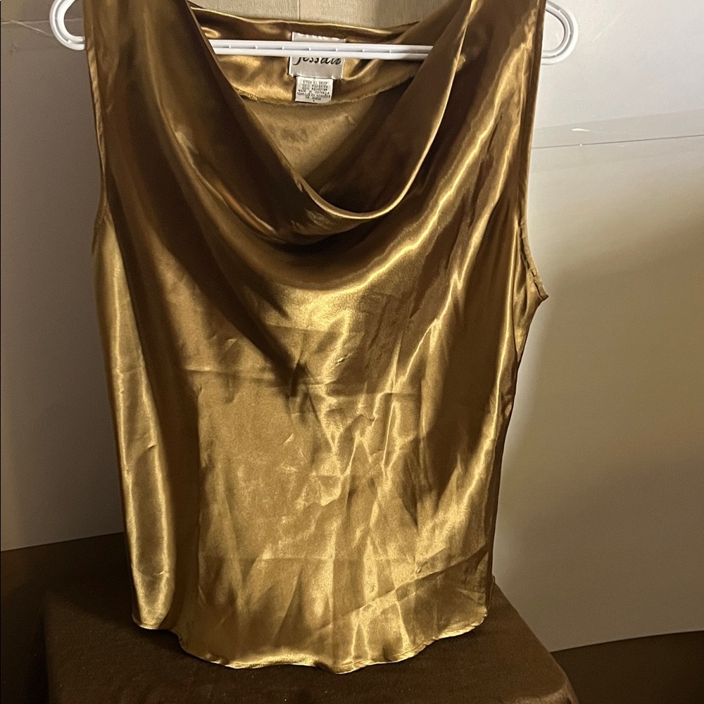 😄Vintage gold satin holiday party blouse large